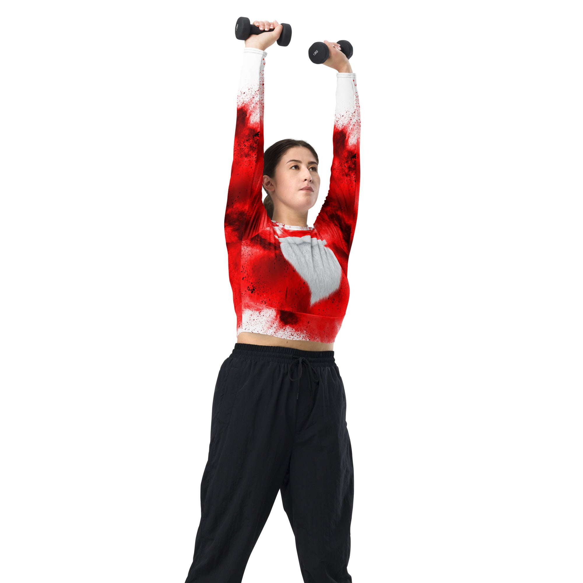 Christmas Party Cropped Top. Long Sleeved Christmas Colors Streetwear or Activewear. WickedYo.